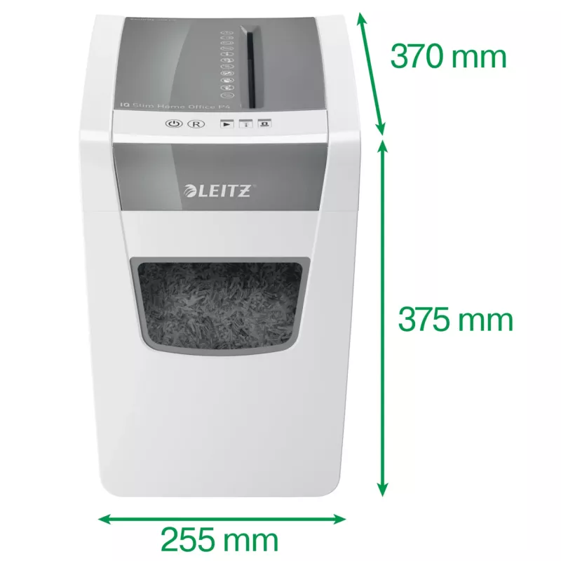Leitz IQ schlank Home Office Aktenvernichter P4, Kreuzschnitt, 22 cm, 4 x 28 mm, 23 L, 225 Blatt, 58 dB