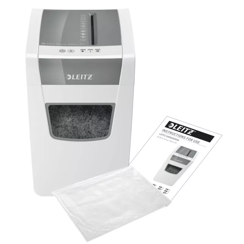 Leitz IQ schlank Home Office Aktenvernichter P4, Kreuzschnitt, 22 cm, 4 x 28 mm, 23 L, 225 Blatt, 58 dB
