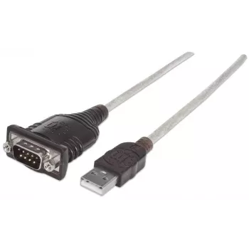 Manhattan USB-A-auf-Seriell-Konverterkabel, 1,8 m, Stecker auf Stecker, Seriell/RS232/COM/DB9, Prolific PL-2303RA-Chip, schwarz/silbernes Kabel, drei Jahre Garantie