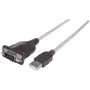 Manhattan USB-A-auf-Seriell-Konverterkabel, 1,8 m, Stecker auf Stecker, Seriell/RS232/COM/DB9, Prolific PL-2303RA-Chip, schwarz/silbernes Kabel, drei Jahre Garantie