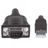 Manhattan USB-A-auf-Seriell-Konverterkabel, 1,8 m, Stecker auf Stecker, Seriell/RS232/COM/DB9, Prolific PL-2303RA-Chip, schwarz/silbernes Kabel, drei Jahre Garantie