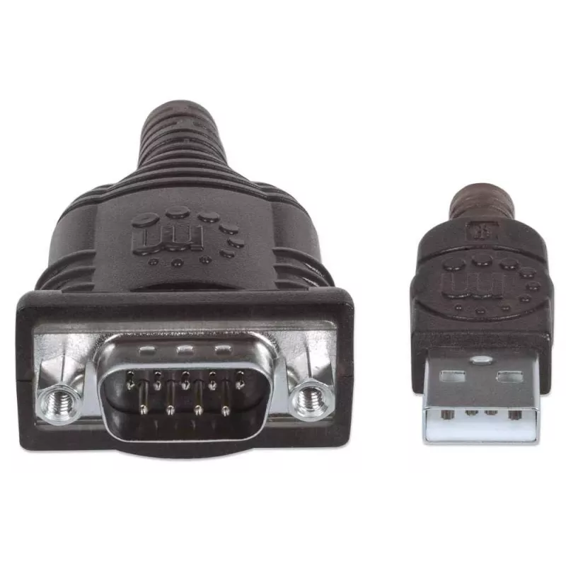 Manhattan USB-A-auf-Seriell-Konverterkabel, 1,8 m, Stecker auf Stecker, Seriell/RS232/COM/DB9, Prolific PL-2303RA-Chip, schwarz/silbernes Kabel, drei Jahre Garantie