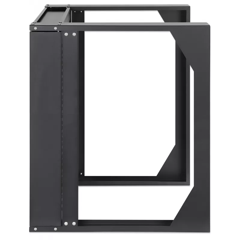 Intellinet 19-Zoll Wandmontage Open-Frame Netzwerkschrank, 9HE, Frontklappbarer Schwenkrahmen, flach verpackt, 2-Pfosten, 450 mm Tiefe, Schwarz RAL 9004