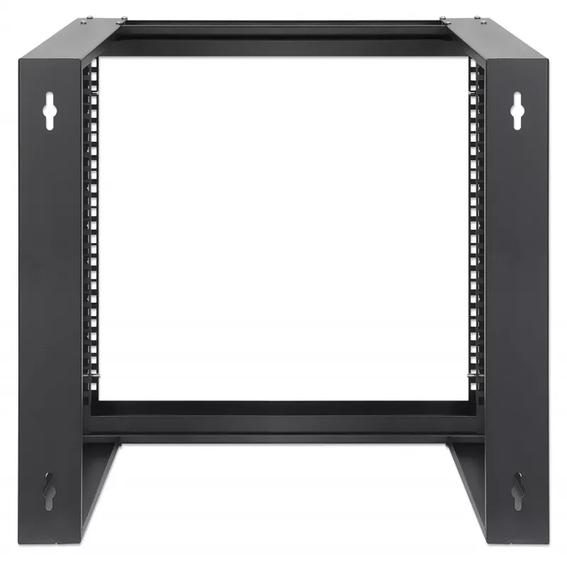Intellinet 19-Zoll Wandmontage Open-Frame Netzwerkschrank, 9HE, Frontklappbarer Schwenkrahmen, flach verpackt, 2-Pfosten, 450 mm Tiefe, Schwarz RAL 9004