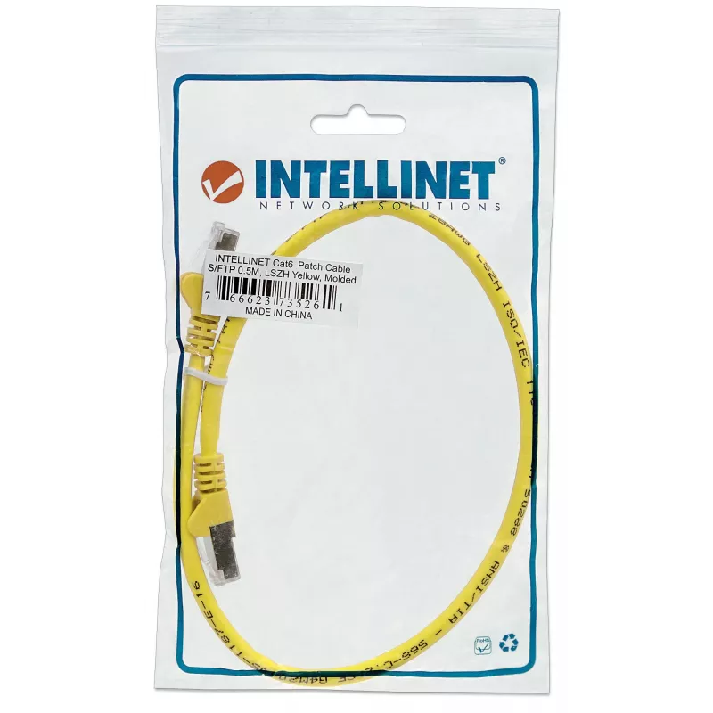 Intellinet Netzwerk-Patchkabel, Cat6A, 2m, Gelb, Kupfer, S/FTP, LSOH / LSZH, PVC, RJ45, vergoldete Kontakte, rastnasenfrei, mit Knickschutz, lebenslange Garantie