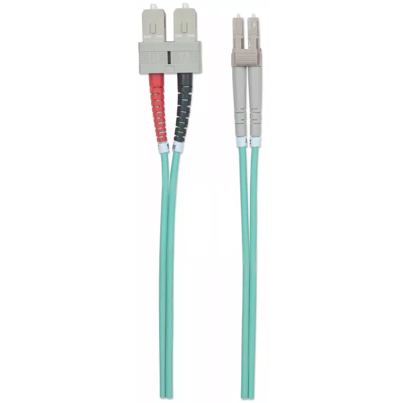 Intellinet Glasfaser-Patchkabel, OM3, LC/SC, 3 m, Aqua, Duplex, Multimode, 50/125 µm, LSZH, Faser, lebenslange Garantie