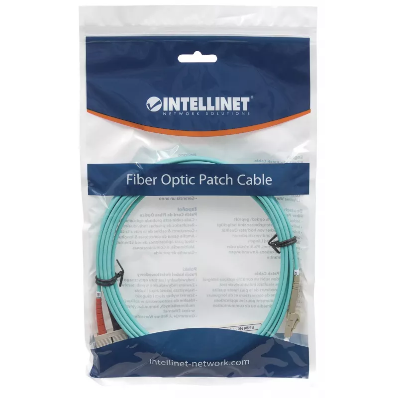 Intellinet Glasfaser-Patchkabel, OM3, LC/SC, 3 m, Aqua, Duplex, Multimode, 50/125 µm, LSZH, Faser, lebenslange Garantie