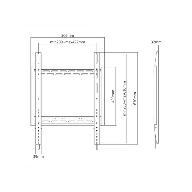 Wandhalterung MULTIBRACKETS M Universal HD Portrait für 60-Zoll- bis 100-Zoll-Bildschirme, VESA 200x200–400x600, Traglast 100 kg, schwarz