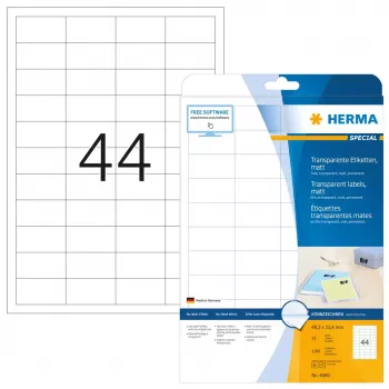 Selbstklebende Druckeretiketten HERMA Labels transparent matt A4 48,3x25,4 mm Folie 1100 Stück
