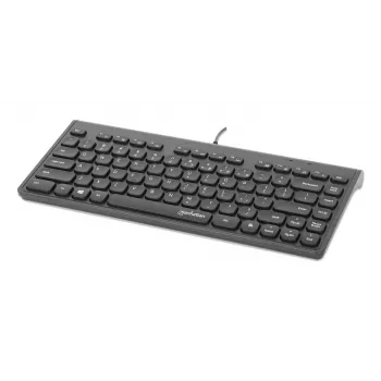 Manhattan schlank Kabelgebundene USB-Minitastatur, 12 Multimedia-/Funktionstasten, integriertes 1,5 m USB-A-Kabel, kompaktes Low-Profile-Format, für PC und Laptop, Schwarz