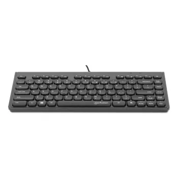 Manhattan schlank Kabelgebundene USB-Minitastatur, 12 Multimedia-/Funktionstasten, integriertes 1,5 m USB-A-Kabel, kompaktes Low-Profile-Format, für PC und Laptop, Schwarz