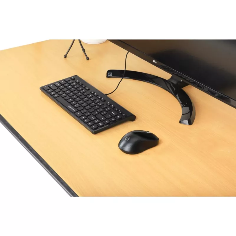Manhattan schlank Kabelgebundene USB-Minitastatur, 12 Multimedia-/Funktionstasten, integriertes 1,5 m USB-A-Kabel, kompaktes Low-Profile-Format, für PC und Laptop, Schwarz