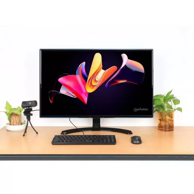 Manhattan schlank Kabelgebundene USB-Minitastatur, 12 Multimedia-/Funktionstasten, integriertes 1,5 m USB-A-Kabel, kompaktes Low-Profile-Format, für PC und Laptop, Schwarz