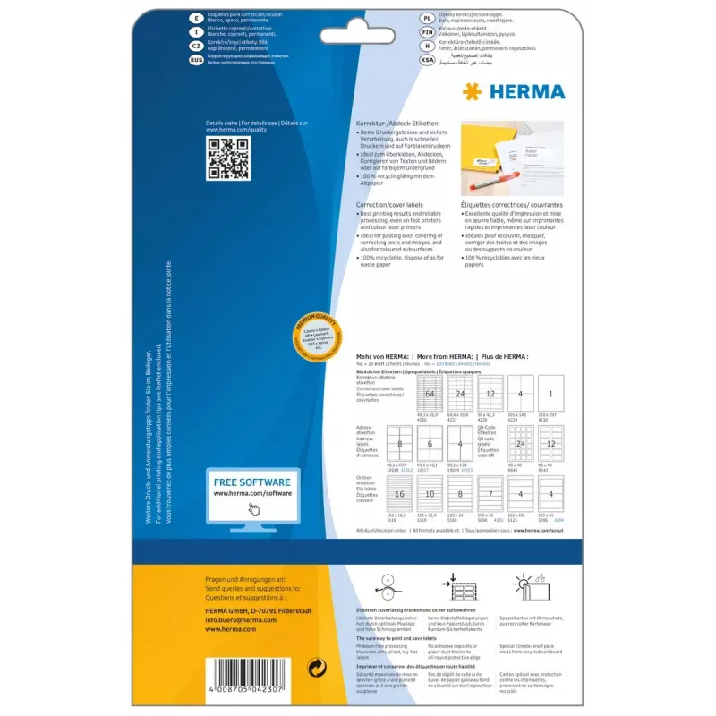 Selbstklebeetiketten HERMA A4 210x297 mm 25 St.