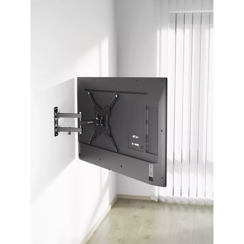 Manhattan Wandhalterung für TV & Monitore (Vollbeweglich), Für Bildschirme von 32 Zoll bis 55 Zoll, VESA-Kompatibilität: alles zwischen 100x100 mm und 400x400 mm – Überprüfen Sie die Abmessungen der vier Befestigungslöcher auf der Rückseite des Bildschirms, um sicherzustellen, dass es passt, Max. 30 kg, Schwarz, Halterung