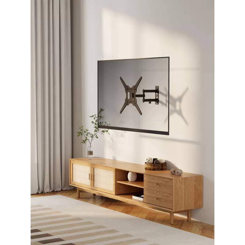 Manhattan Wandhalterung für TV & Monitore (Vollbeweglich), Für Bildschirme von 32 Zoll bis 55 Zoll, VESA-Kompatibilität: alles zwischen 100x100 mm und 400x400 mm – Überprüfen Sie die Abmessungen der vier Befestigungslöcher auf der Rückseite des Bildschirms, um sicherzustellen, dass es passt, Max. 30 kg, Schwarz, Halterung