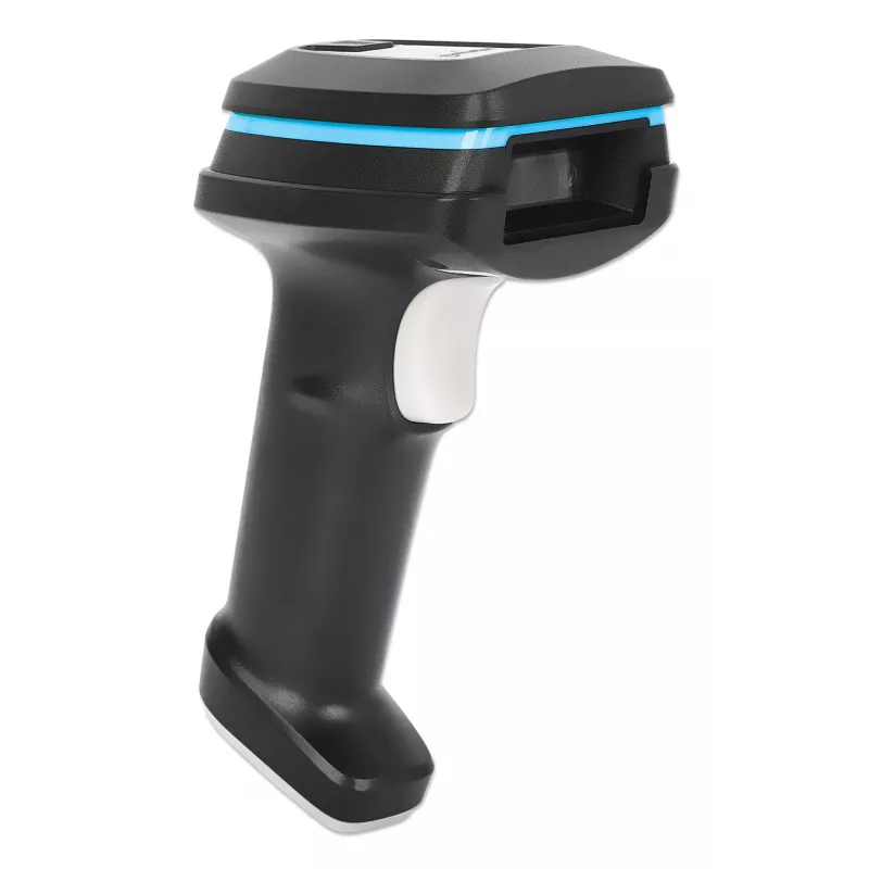 Manhattan Wireless 2D-Hand-Barcodescanner, 250 mm Scantiefe, bis zu 80 m effektive Reichweite (Sichtlinie), max. Umgebungslicht 100.000 Lux (Sonnenlicht), Schwarz, Ladekabel (USB-A auf USB-C zum Gerät) 1 m inklusive, drei Jahre Garantie