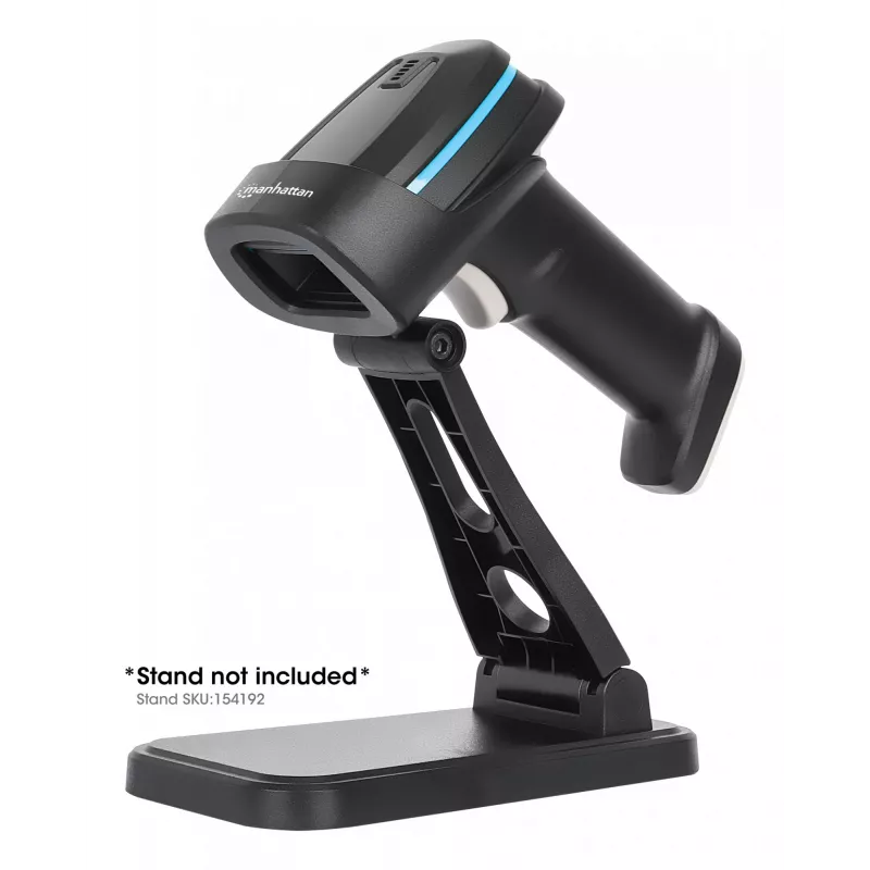 Manhattan Wireless 2D-Hand-Barcodescanner, 250 mm Scantiefe, bis zu 80 m effektive Reichweite (Sichtlinie), max. Umgebungslicht 100.000 Lux (Sonnenlicht), Schwarz, Ladekabel (USB-A auf USB-C zum Gerät) 1 m inklusive, drei Jahre Garantie