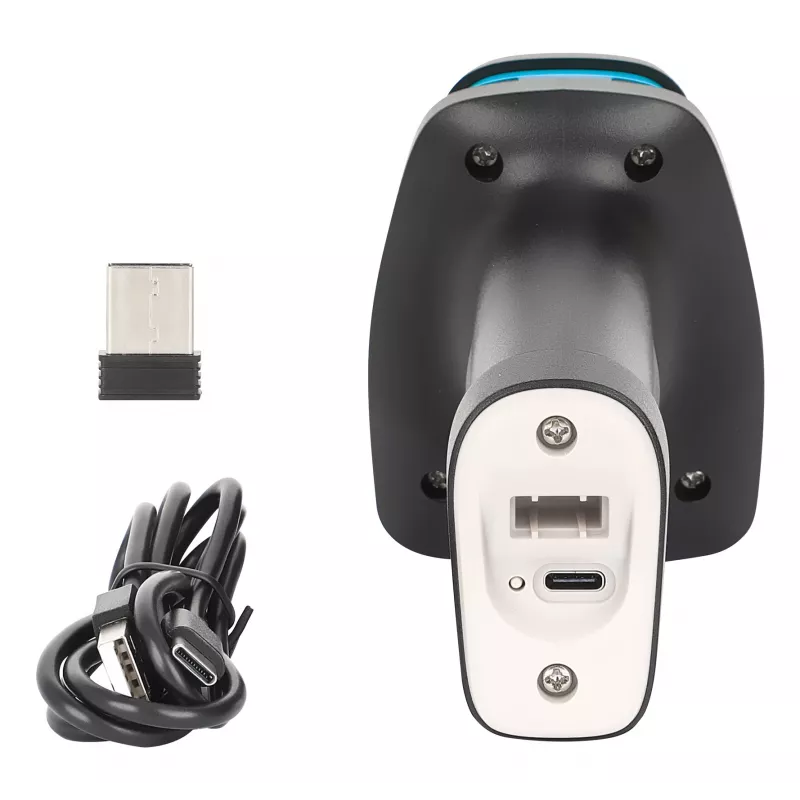 Manhattan Wireless 2D-Hand-Barcodescanner, 250 mm Scantiefe, bis zu 80 m effektive Reichweite (Sichtlinie), max. Umgebungslicht 100.000 Lux (Sonnenlicht), Schwarz, Ladekabel (USB-A auf USB-C zum Gerät) 1 m inklusive, drei Jahre Garantie