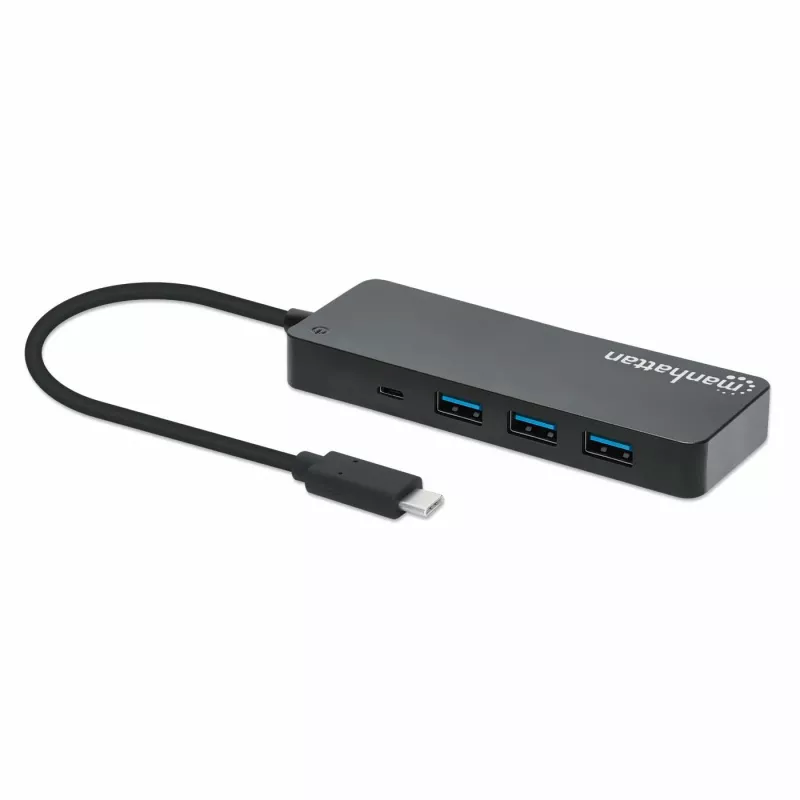 Manhattan USB-C Dock/Hub, Anschlüsse (x7): USB-A (x7), 5 Gbit/s (USB 3.2 Gen1, auch USB 3.0 genannt), externes Netzteil nicht erforderlich, universell für alle Geräte, Kabel 15 cm, SuperSpeed USB, Schwarz, drei Jahre Garantie