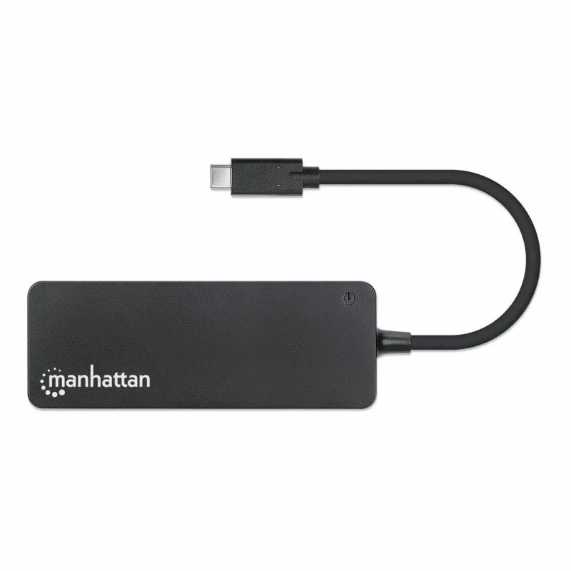 Manhattan USB-C Dock/Hub, Anschlüsse (x7): USB-A (x7), 5 Gbit/s (USB 3.2 Gen1, auch USB 3.0 genannt), externes Netzteil nicht erforderlich, universell für alle Geräte, Kabel 15 cm, SuperSpeed USB, Schwarz, drei Jahre Garantie