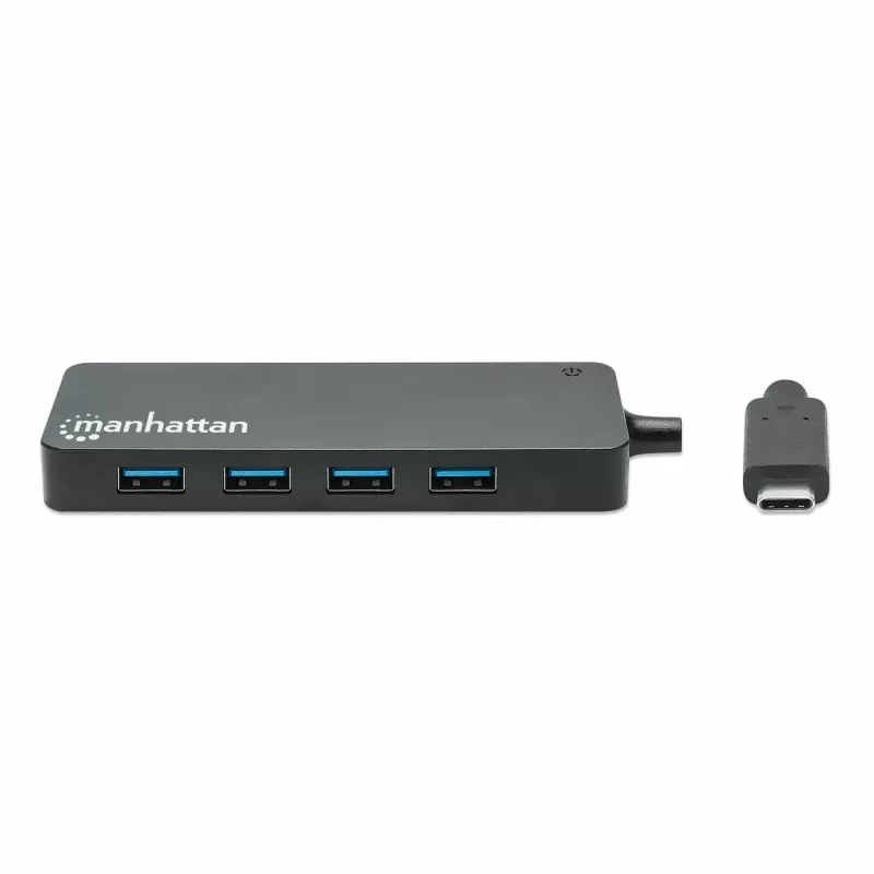 Manhattan USB-C Dock/Hub, Anschlüsse (x7): USB-A (x7), 5 Gbit/s (USB 3.2 Gen1, auch USB 3.0 genannt), externes Netzteil nicht erforderlich, universell für alle Geräte, Kabel 15 cm, SuperSpeed USB, Schwarz, drei Jahre Garantie