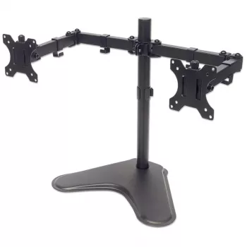 Manhattan Dual Desk Mount für TV & Monitore (Full Motion), Standmontage, Für Bildschirme: 10-27 Zoll, VESA-Kompatibilität: 75x75 und 100x100 mm - überprüfen Sie die Abmessungen der vier Befestigungslöcher auf der Rückseite des Bildschirms, um sicherzustellen, dass sie passen, Max. 8 kg (je), Schwarz, Halterung