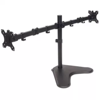 Manhattan Dual Desk Mount für TV & Monitore (Full Motion), Standmontage, Für Bildschirme: 10-27 Zoll, VESA-Kompatibilität: 75x75 und 100x100 mm - überprüfen Sie die Abmessungen der vier Befestigungslöcher auf der Rückseite des Bildschirms, um sicherzustellen, dass sie passen, Max. 8 kg (je), Schwarz, Halterung