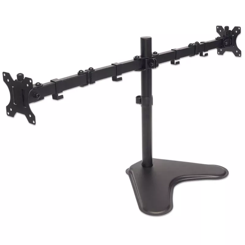 Manhattan Dual Desk Mount für TV & Monitore (Full Motion), Standmontage, Für Bildschirme: 10-27 Zoll, VESA-Kompatibilität: 75x75 und 100x100 mm - überprüfen Sie die Abmessungen der vier Befestigungslöcher auf der Rückseite des Bildschirms, um sicherzustellen, dass sie passen, Max. 8 kg (je), Schwarz, Halterung