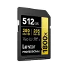 Lexar Professional 1800x 512 GB UHS-II SDXC-Karte (GOLD-Serie), bis zu 280 MB/s Lesen, 205 MB/s Schreiben, V60, U3, Klasse 10, für DSLR/spiegellose Kameras