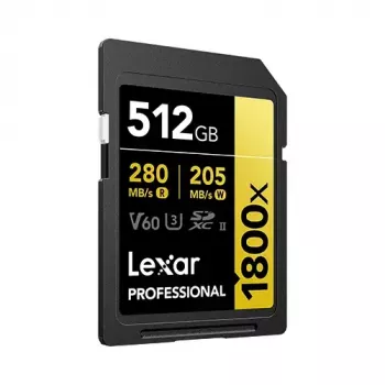 Lexar Professional 1800x 512 GB UHS-II SDXC-Karte (GOLD-Serie), bis zu 280 MB/s Lesen, 205 MB/s Schreiben, V60, U3, Klasse 10, für DSLR/spiegellose Kameras