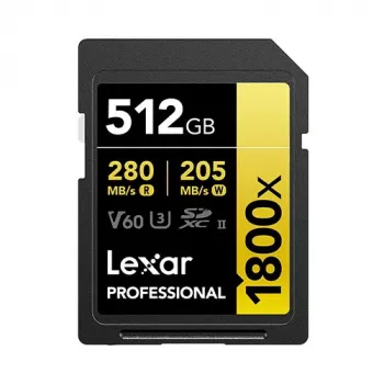 Lexar Professional 1800x 512 GB UHS-II SDXC-Karte (GOLD-Serie), bis zu 280 MB/s Lesen, 205 MB/s Schreiben, V60, U3, Klasse 10, für DSLR/spiegellose Kameras