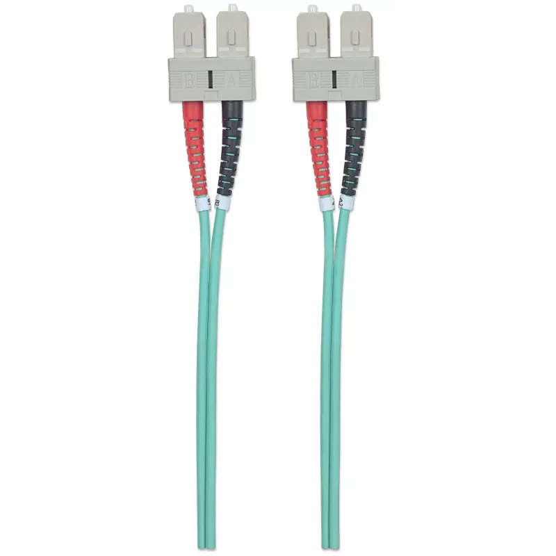 Intellinet Glasfaser-Patchkabel, OM3, SC/SC, 1 m, Aqua, Duplex, Multimode, 50/125 µm, LSZH, Faser, lebenslange Garantie