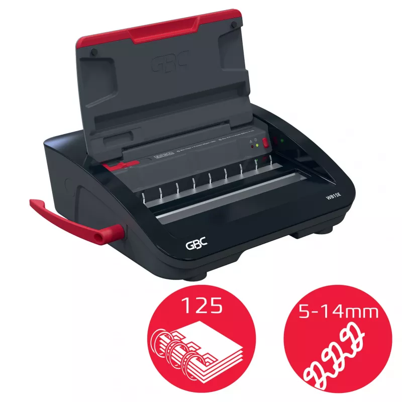 GBC WireBind® WB15E Elektrische Bindemaschine, Drahtbindemaschine, Elektrisch, 125 Blatt, Schwarz, Rot