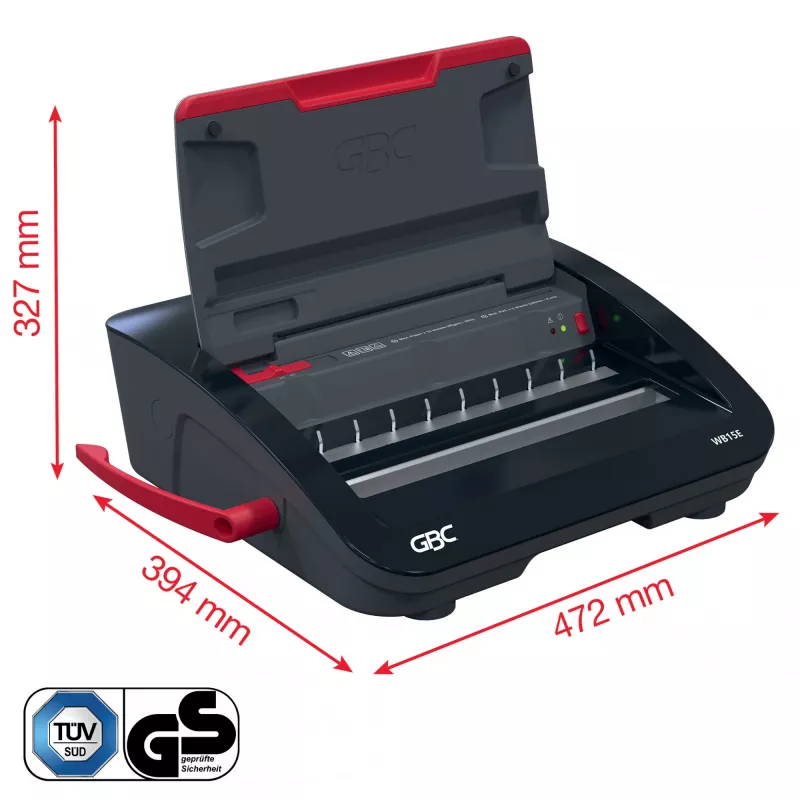 GBC WireBind® WB15E Elektrische Bindemaschine, Drahtbindemaschine, Elektrisch, 125 Blatt, Schwarz, Rot
