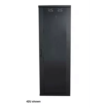 Intellinet 19 Zoll Netzwerkschrank – freistehend (Basic), 32HE, 600 x 800 mm (Breite x Tiefe), Schwarz, Flatpack, max. 600 kg, Einpunkt-Türschloss, ein Schloss pro Seitenwand, nutzbare Tiefe 123 bis 573 mm, Rack, IP20, Stahl