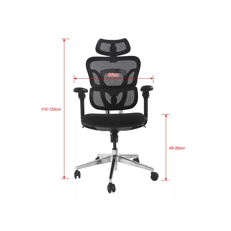 Ergonomischer Bürostuhl EQUIP 651053 mit Kopfstütze und Armlehnen, Mesh-Rücken, gepolsterter Sitz, höhenverstellbar 117–135 cm, Breite 660 mm, schwarz
