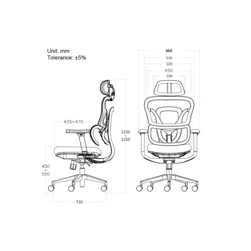 Ergonomischer Bürostuhl EQUIP 651053 mit Kopfstütze und Armlehnen, Mesh-Rücken, gepolsterter Sitz, höhenverstellbar 117–135 cm, Breite 660 mm, schwarz