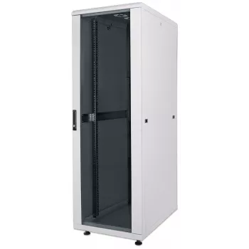 Intellinet 19-Zoll-Netzwerkschrank – freistehend, 26HE, 600x600 mm (Breite x Tiefe), grau, Flatpack, max. 1500 kg, Mehrpunkt-Türschloss, je ein Schloss pro Seitenwand, nutzbare Tiefe 123 bis 373 mm, IP20, Rack, Stahl
