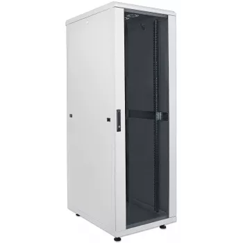 Intellinet 19-Zoll-Netzwerkschrank – freistehend, 26HE, 600x600 mm (Breite x Tiefe), grau, Flatpack, max. 1500 kg, Mehrpunkt-Türschloss, je ein Schloss pro Seitenwand, nutzbare Tiefe 123 bis 373 mm, IP20, Rack, Stahl