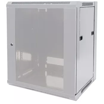 Intellinet 19-Zoll-Netzwerkschrank - Wandmontage (Standard), 9HE, 600 mm tief, Grau, Flatpack, max. 60 kg, auch als Tisch- oder Standgerät nutzbar, nutzbare Tiefe 410 mm, Metall- & Glastür, Rückwand, abnehmbare Seiten, Teile zur Wandmontage (z. B. Schrauben/Dübel) nicht enthalten