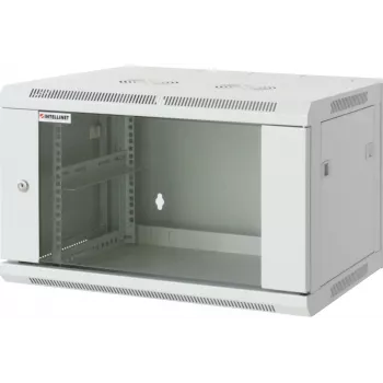 Intellinet 19-Zoll-Netzwerkschrank – Wandmontage (Standard), 20U, 600 mm tief, Grau, montiert, max. 60 kg, auch für den Einsatz auf dem Schreibtisch oder Boden geeignet, nutzbare Tiefe 500 mm, Metall- & Glastür, Rückwand, abnehmbare Seitenwände, Teile für die Wandmontage nicht im Lieferumfang enthalten