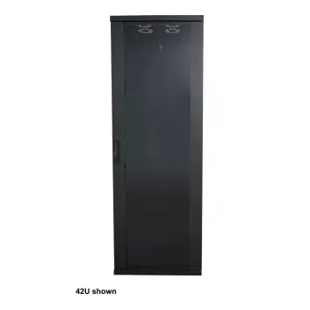 Intellinet 19 Zoll Netzwerkschrank – Freistehend (Basic), 22HE, 600x800mm (Breite x Tiefe), Schwarz, Flatpack, max. 600kg, Ein-Punkt-Türschloss, ein Schloss pro Seitenwand, nutzbare Tiefe 123 bis 573 mm, Rack, IP20, Stahl