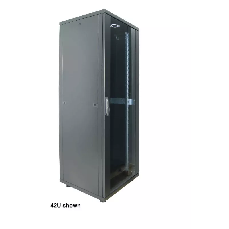 Intellinet 19 Zoll Netzwerkschrank – Freistehend (Basic), 22HE, 600x800mm (Breite x Tiefe), Schwarz, Flatpack, max. 600kg, Ein-Punkt-Türschloss, ein Schloss pro Seitenwand, nutzbare Tiefe 123 bis 573 mm, Rack, IP20, Stahl