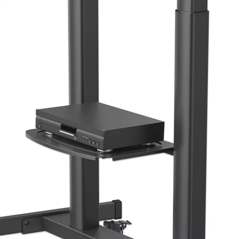 Manhattan Trolley-Montageständer für TV & Monitore (Höhenverstellung per Kurbel), Für Bildschirme: 37 Zoll bis 120 Zoll, VESA-Kompatibilität: alle zwischen 200x200 bis 1000x600mm – Bitte die Abmessungen der vier Befestigungslöcher auf der Rückseite des Bildschirms überprüfen, Max. 120 kg, 1180 bis 1630 mm