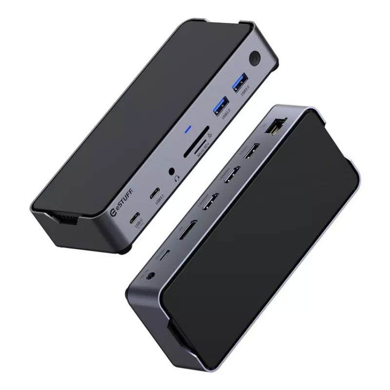 eSTUFF GLB232006 Laptop-Dockingstation/Port-Replikator Kabelgebunden USB 3.2 Gen 1 (3.1 Gen 1) Typ-C Aluminium, Schwarz