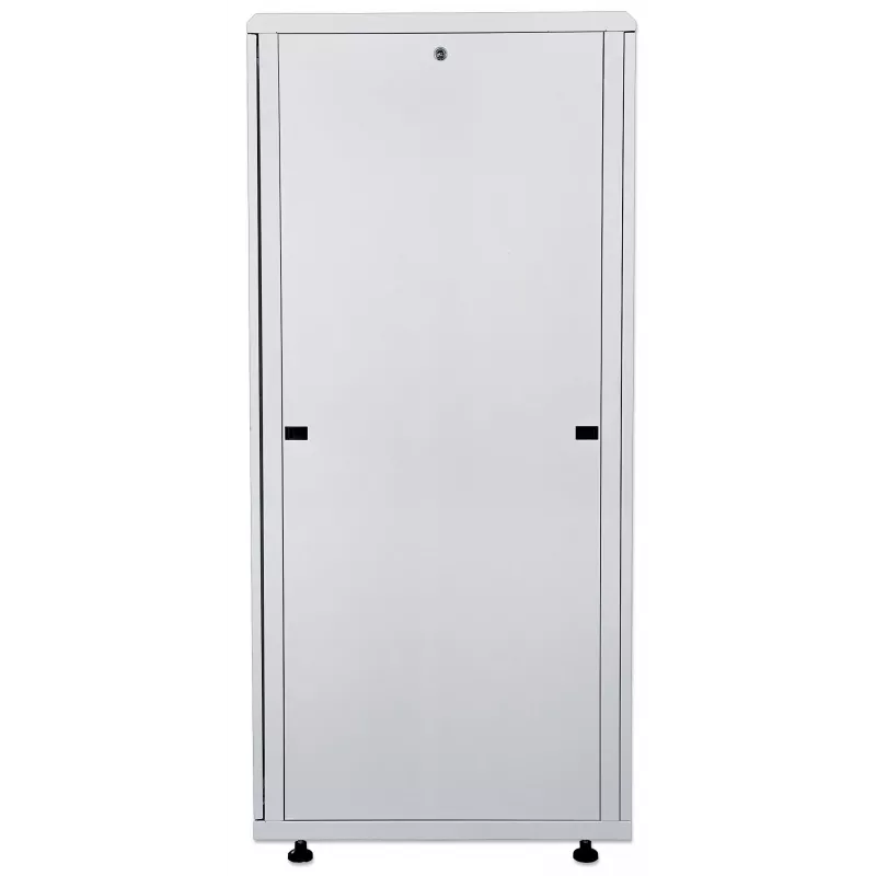 Intellinet 19-Zoll Netzwerkschrank – freistehend, 32HE, 800x800mm (Breite x Tiefe), Grau, Flatpack, max. 1500kg, Mehrpunkt-Türverriegelung, ein Schloss pro Seitenwand, nutzbare Tiefe 123 bis 573mm, IP20, Rack, Stahl