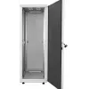 Intellinet 19-Zoll Netzwerkschrank – freistehend, 32HE, 800x800mm (Breite x Tiefe), Grau, Flatpack, max. 1500kg, Mehrpunkt-Türverriegelung, ein Schloss pro Seitenwand, nutzbare Tiefe 123 bis 573mm, IP20, Rack, Stahl