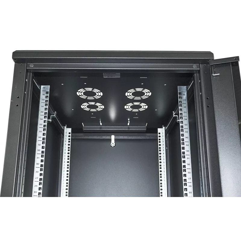 Intellinet 19-Zoll-Netzwerkschrank – freistehend, 32HE, 600 x 600 mm (B x T), schwarz, Flatpack, max. 1500 kg, Mehrpunkt-Türverriegelung, ein Schloss pro Seitenwand, nutzbare Tiefe 123 bis 373 mm, IP20, Rack, Stahl