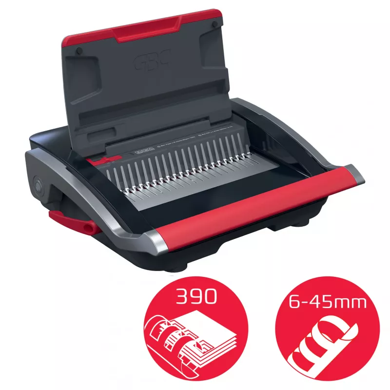 GBC CombBind® CB25 Manuelle Bindemaschine, Kammbindemaschine, Manuell, 390 Blatt, Schwarz, Rot
